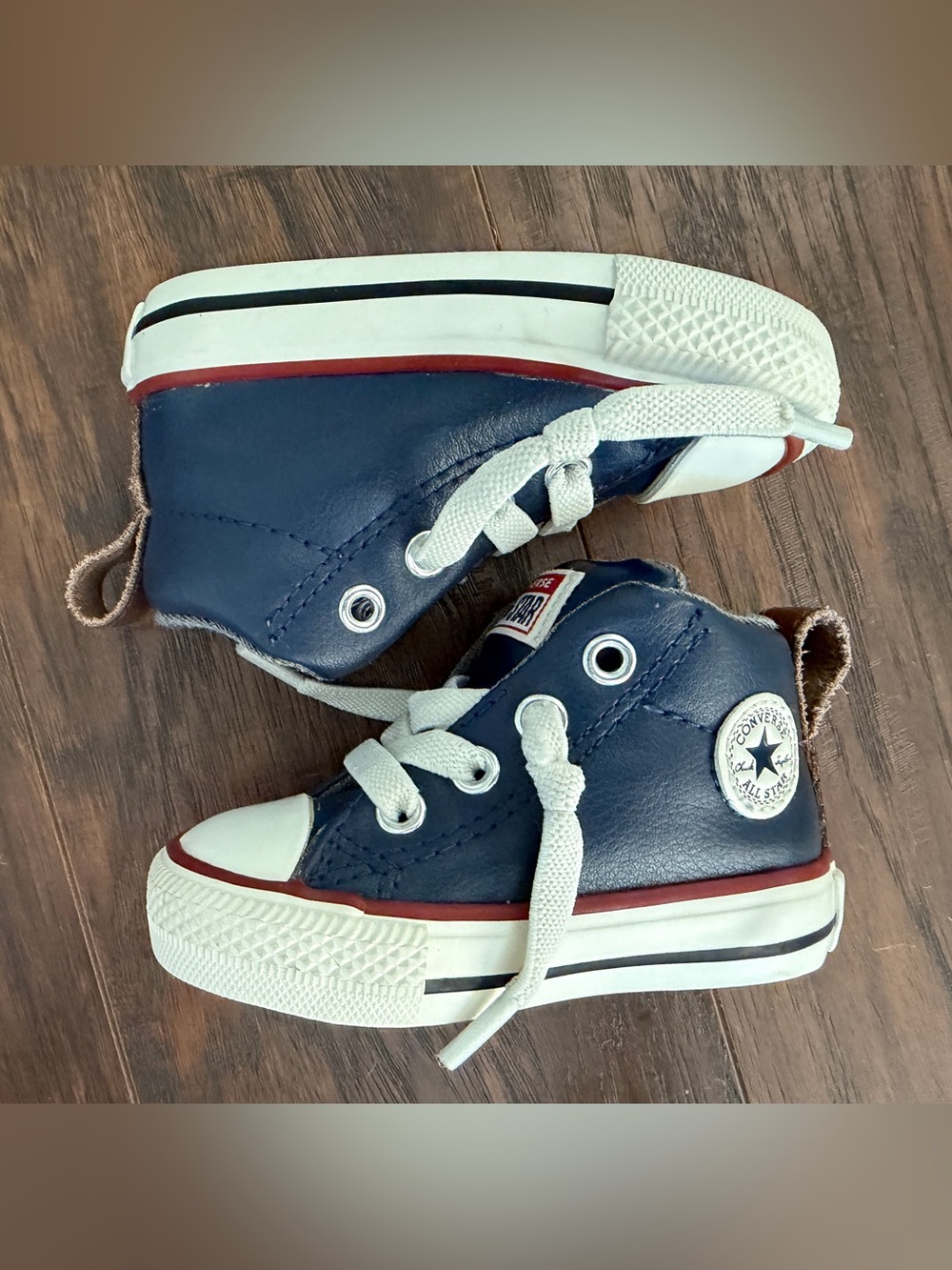 Converse Chuck Taylor Baby Sz 3 Navy Blue Leather High Top Sneakers: Like New!